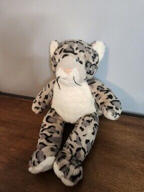 Build A Bear Snow Leopard Plush 15" Gray White Black Spotted BAB